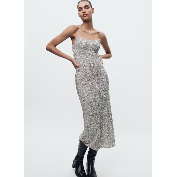 Zara SEQUIN SLIP DRESS ZW COLLECTION - Picture 4 of 14